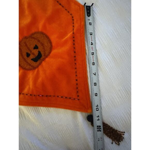 Orange Velvet Halloween Table Runner Pumpkin Appliques Beaded Tassels Home Decor - Picture 5 of 8